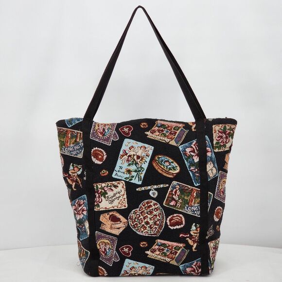 Handmade Cupid Love Tapestry Black Large Weekender Tote Bag - Picture 5 of 13